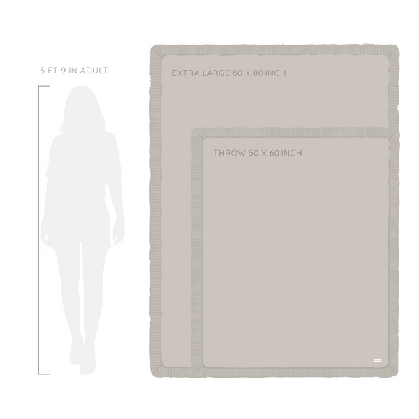 A sizing guide for luxury blankets.