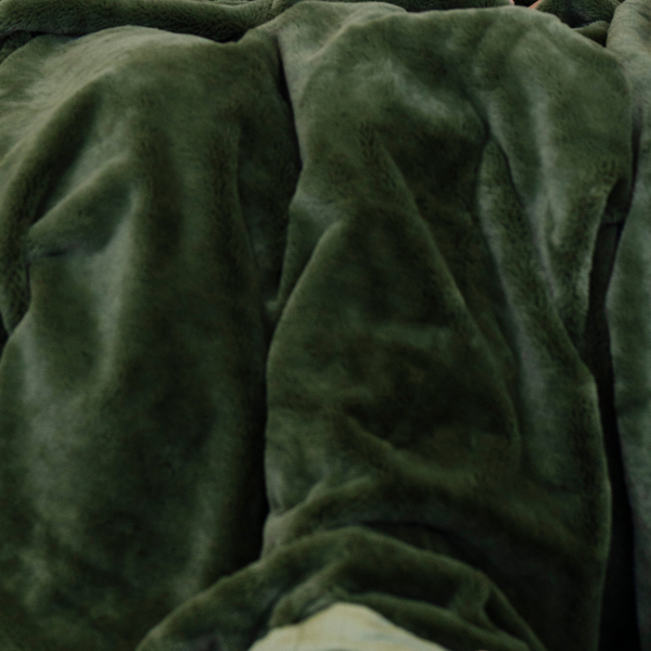 A Luxury Extra Large Oversized Throw Fern Colored Lush Saranoni Blanket. The soft blanket is an extra large throw blanket and has a soft faux fur feeling.