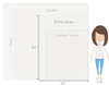 A size comparison chart showing four blanket sizes—Home Throw, Extra Large, Queen, and King—displayed vertically. The blankets are positioned next to a cartoon illustration of a woman who is 5'6" tall, providing a visual reference for the blanket sizes. The Home Throw size is the smallest, followed by Extra Large, Queen, and King, with dimensions labeled as 60" in width and 80" in height for the Queen blanket.