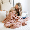 Mom and daughter wrapped in bed in beautiful Rose BAMBONI TODDLER BLANKETS - Saranoni