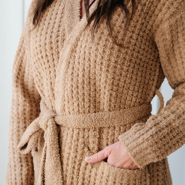 Detail of a cozy, luxurious, Waffle Knit Robe