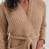 Detailed image of a cozy, waffle knit robe.