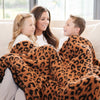 Mom and kids snuggled in super soft and stretchy Classic Leopard DOUBLE-LAYER BAMBONI THROW BLANKETS - Saranoni