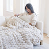 DOUBLE RUCHED FAUX FUR XL THROW BLANKETS - Comfort and style with Saranoni's Ruched Minky luxury blanket.