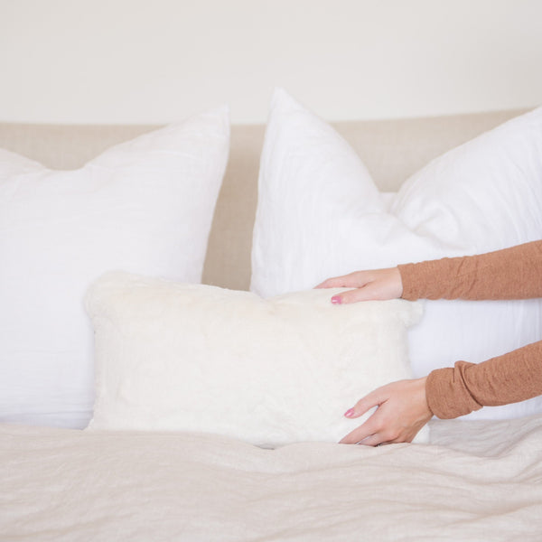 Close-up of a plush Saranoni Grand pillow cover showcasing its soft texture