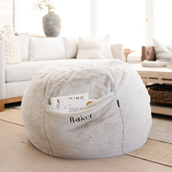 Close-up of the soft and plush Grand Faux Fur Fabric on a Saranoni Bean Bag.