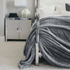 Grand Faux Fur Saranoni luxury blanket folded neatly on bed.