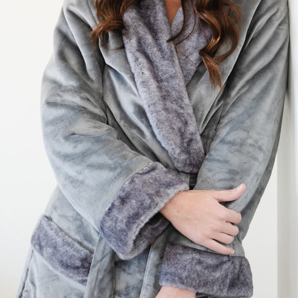 GRAND FAUX FUR ROBES - Detailed shot of the Saranoni robe to showcase the beautiful fabric.