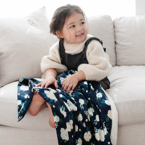 Ivory Rose Blossom Satin Back Toddler Blanket - Saranoni