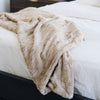 PATTERNED FAUX FUR XL THROW BLANKETS - Detailed view of the high-quality stitching in the Saranoni blanket.