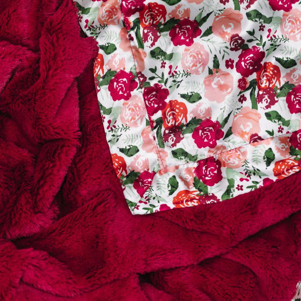 Raspberry Floral Satin Back Receiving Blanket - Saranoni