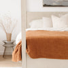 Details of soft, stretchy, breathable, cozy, orange Ginger RIBBED BAMBONI KING BLANKETS - Saranoni