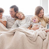 Family bonding together with extra stretchy and cozy Light Gray Moonbeam RIBBED BAMBONI KING BLANKETS - Saranoni