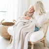 Mom and little boy wrapped in stunning Light Gray Moonbeam RIBBED BAMBONI TODDLER BLANKETS - Saranoni