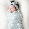 Blue floral print swaddle and matching bow headband for baby girl.  - Saranoni