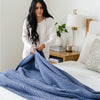 Warm and breathable blue-colored king-size blanket with a stylish waffle knit design.