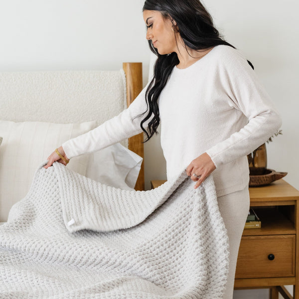 Textured twin waffle knit blanket, perfect for enhancing your bedroom decor.