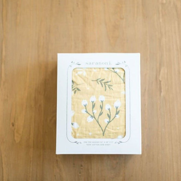 Yellow Buds Cotton Crib Sheet - Saranoni